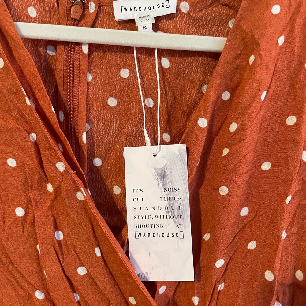 NEW! ASOS Warehouse Wrap Midi Dress Orange Polka Dot